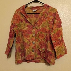Click Color Me Cotton Orange Green Floral Linen Jacket